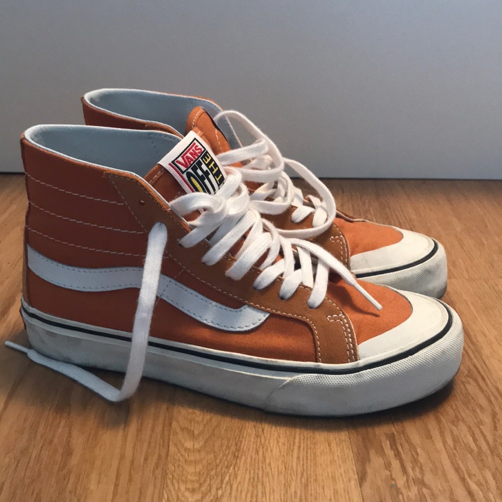 Vans Orange and White Sk8-Hi Sneakers